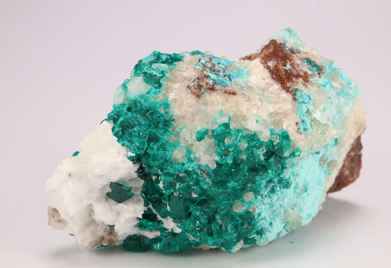 Calcite on Dioptase on Matrix, Tantara Mine, DRC