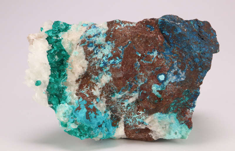 Calcite on Dioptase on Matrix, Tantara Mine, DRC
