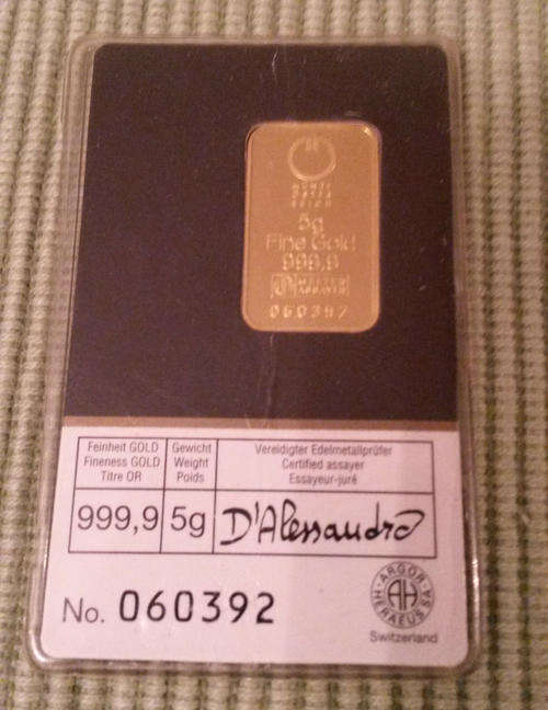 5 gram Fine Gold Austrian Kinebar Bullion Bar