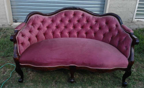 VINTAGE  STINK WOOD TWO SEATER COUCH.