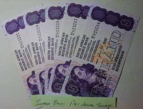 FIVE BANK NOTES. R5.00.G P DE KOCK. 2ND ISSUE.