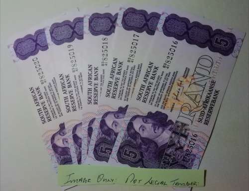 FIVE BANK NOTES. R5.00.G P DE KOCK. 2ND ISSUE.