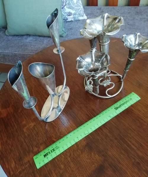 ANTIQUE ART DECO EPERGNE, AND DANISH CANDLE HOLDER. SILVER PLATED.