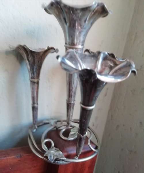 ANTIQUE ART DECO EPERGNE, AND DANISH CANDLE HOLDER. SILVER PLATED.