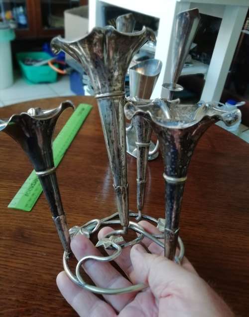 ANTIQUE ART DECO EPERGNE, AND DANISH CANDLE HOLDER. SILVER PLATED.