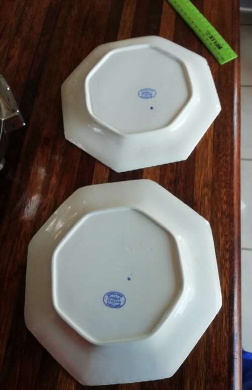 TWO COPELAND SPODE DINNER PLATES.