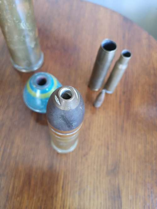 DEACTIVATED MILITARIA SHELLS. AND GRENADE.