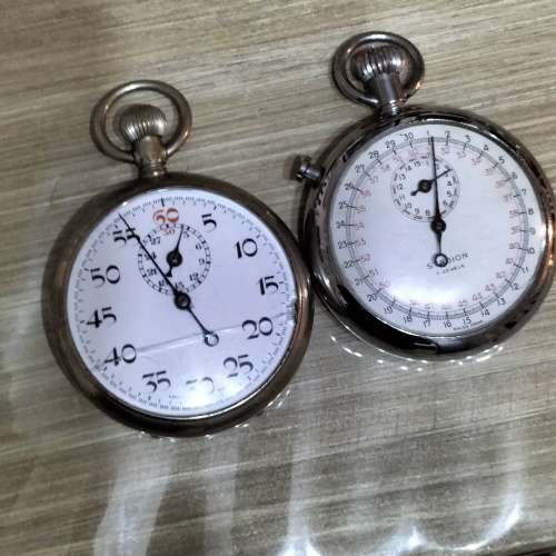 TWO STOP WATCHES. SWISS MADE.