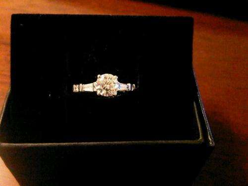 A Certified 14kt Wht Gold 1.00tcw Natural Round Brilliant & Baguette Cut Diamond Engagement Ring
