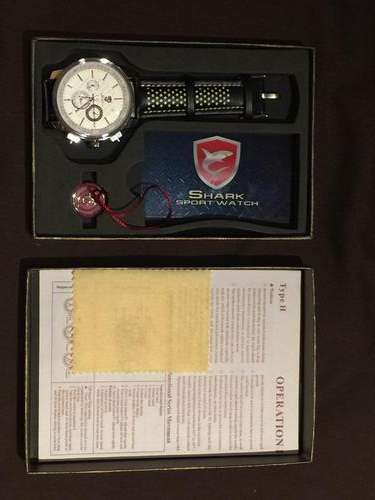 SHARK Mens Swiss Movement 6 Hands Date 24Hrs White Dial Sport Quartz Watch + Box