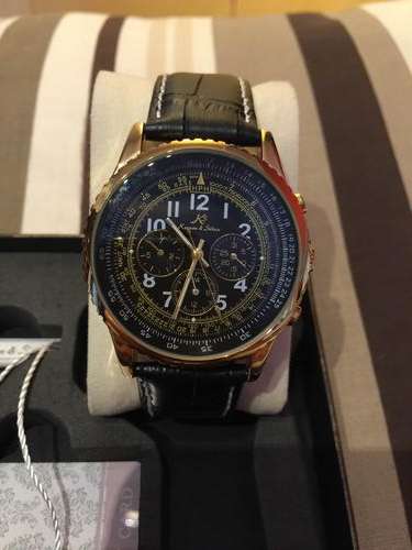 KS Aviator Gold Case Day Date Leather Strap Men Automatic Mechanical Wrist Watch