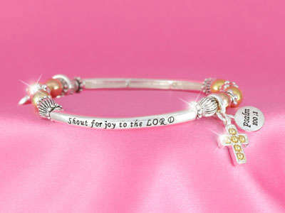 SHOUT FOR JOY TO THE LORD MULTIPLE BEADS RHODIUM BRACEKET WTH CHARMS