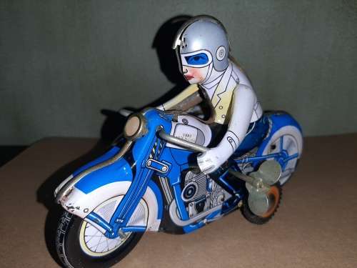 Vintage Wind Up Tin motorcycle with sidecar