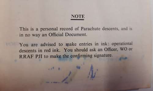 Log Book of Parachute Descents Special Air Service
