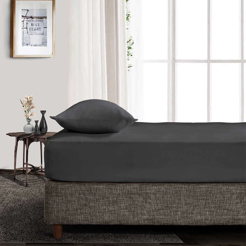 **BARGAIN** Queen Size Microfibre Fitted Sheet - Dark Grey