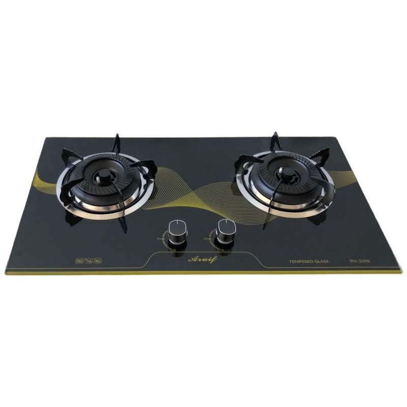 2-Burner Tempered Glass Panel Gas Stove Hob with Auto-Ignition