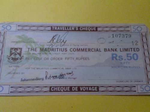 TRAVELERS CHEQUE MAURITIUS 50 RUPEES