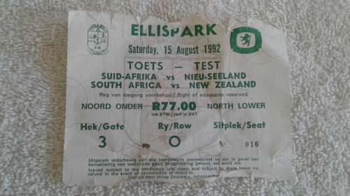 ELLISPARK RUGBY TICKET - SA V ALL BLACKS 1992