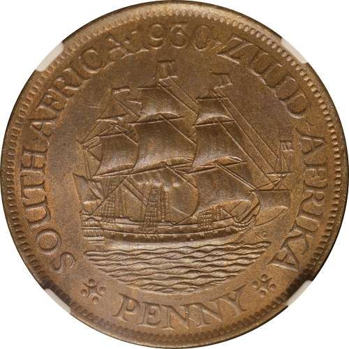 UNION OF SOUTH AFRICA 1930 PENNY GRADED BY NGC MS63BN