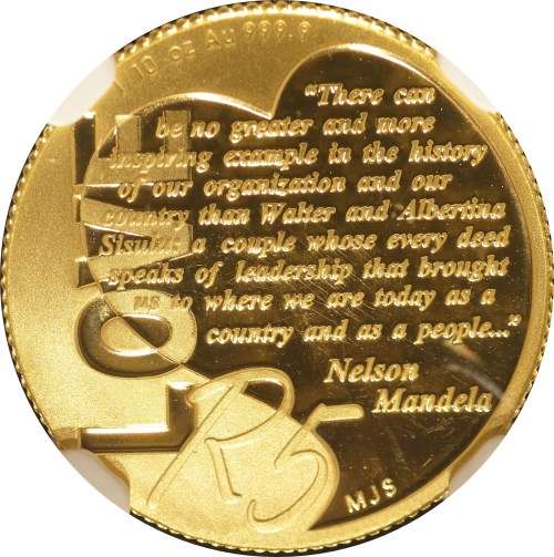 2012 WALTER AND ALBERTINA SISULU GOLD 1/10 OZ GRADED PF69 ULTRA CAMEO BY NGC