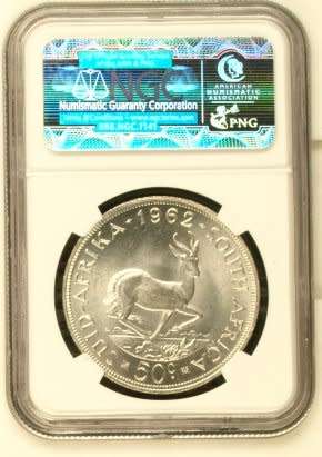 1962 REPUBLIC OF SOUTH AFRICA 50C GRADED MS64 BY NGC
