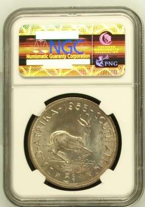 1953 UNION OF SOUTH AFRICA FIVE SHILLINGS GRADED MS64 BY NGC
