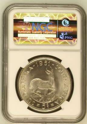 UNION OF SOUTH AFRICA 1951 FIVE SHILLINGS GRADED MS64 BY NGC