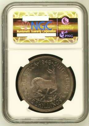 UNION OF SOUTH AFRICA 1948 FIVE SHILLINGS GRADED MS65 BY NGC