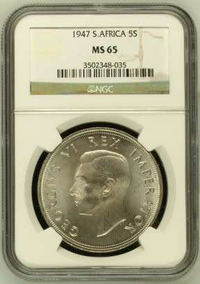 UNION OF SOUTH AFRICA 1947 FIVE SHILLINGS GRADED MS65 BY NGC