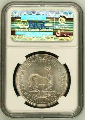 UNION OF SOUTH AFRICA 1947 FIVE SHILLINGS GRADED MS65 BY NGC