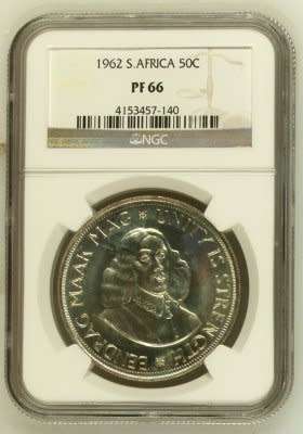 REPUBLIC OF SOUTH AFRICA 1962 FIFTY CENT GRADED PF66 BY NGC