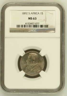 1892 ZAR PAUL KRUGER SHILLING GRADED MS63 BY NGC