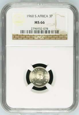 UNION OF SOUTH AFRICA 1960 THREEPENCE GRADED MS66 BY NGC