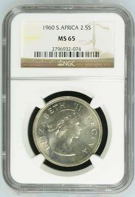 UNION OF SOUTH AFRICA 1960 HALFCROWN GRADED MS65 BY NGC