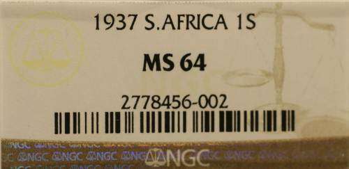 UNION OF SOUTH AFRICA 1937 SHILLING GRADED MS64 BY NGC (SECOND FINEST SHARING AT NGC)