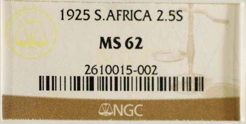 UNION OF SOUTH AFRICA 1925 HALFCROWN GRADED MS62 BY NGC