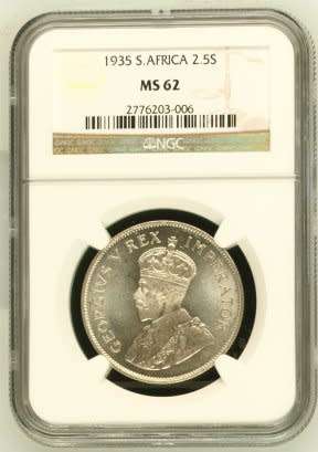UNION OF SOUTH AFRICA 1935 HALFCROWN GRADED MS62 BY NGC (EXCEPTIONAL MS62 COIN)