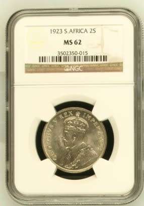 UNION OF SOUTH AFRICA 1923 FLORIN GRADED MS62 BY NGC