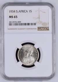 UNION OF SOUTH AFRICA 1934 SHILLING GRADED MS65 BY NGC