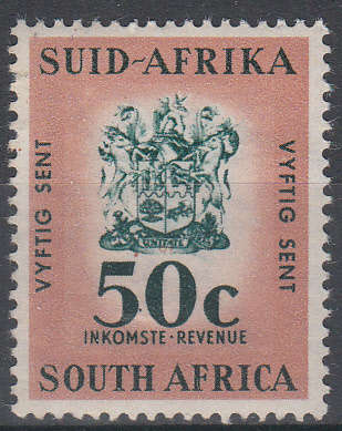 South Africa - 1961 Revenue stamp with "Vyftig sent"  error & extra var. Barefoot 117a M**