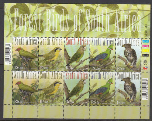 RSA - 2011 - Forest Birds of SA  - Full  sheet - M**