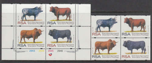 RSA 1997 - SA Indigenous Cattle - Setenant block of 4 + Control block of four  -  M**