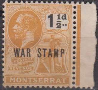 Montserrat 1917-1919 : Marginal 1 1/2 d stamp - ovpt WAR STAMP - Mint without gum