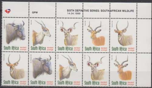 RSA - 6th Definitive Additional Issue - Antelopes - DLR Control block of 10 - 14.04.1999 -  M**