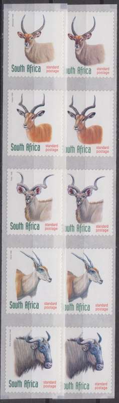 RSA  -  6th Def Issue - 1998 Self-adhesive Stamps from roll - 2 x Strips of 5 -  STD Postage  -  M**