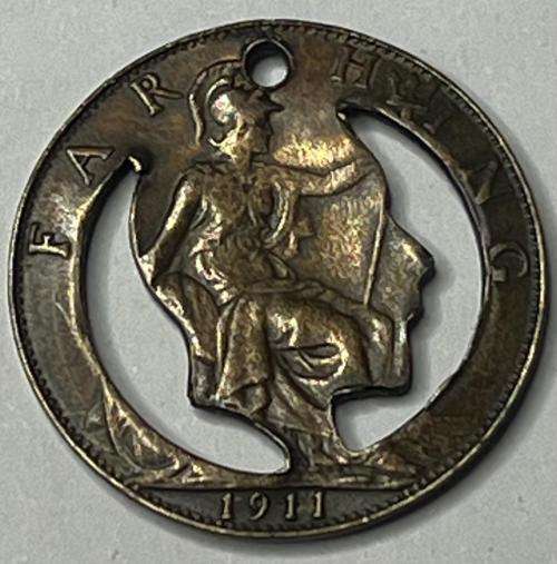 King George V copper farthing trench art circa 1911