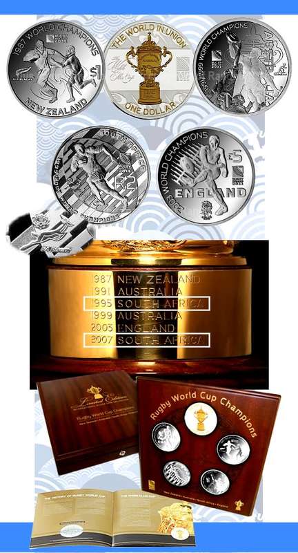 2011 RUGBY WORLD CUP CHAMPIONS SILVER FIVE PROOF COIN COMMEMORATIVE COLLECTIONSET