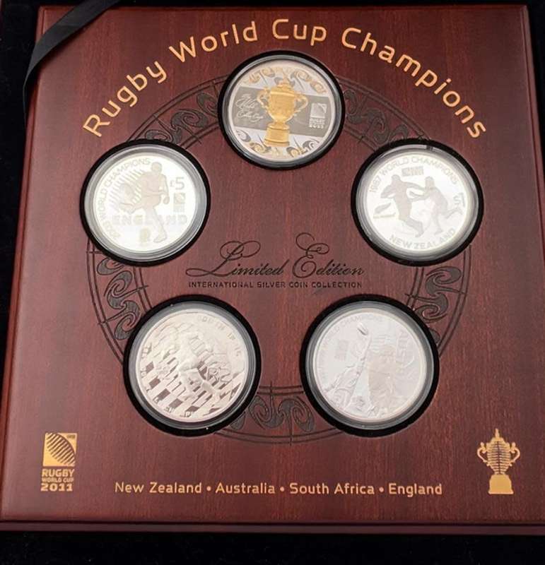 2011 RUGBY WORLD CUP CHAMPIONS SILVER FIVE PROOF COIN COMMEMORATIVE COLLECTIONSET