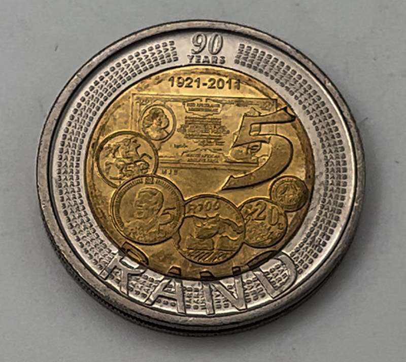 Five Rand 2011 Anniversary of SARB, Coin from South Africa