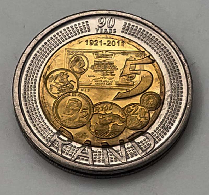 Five Rand 2011 Anniversary of SARB, Coin from South Africa